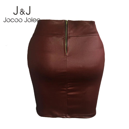 Jocoo Jolee Basic Women Zipper Back Faux Leather Skirts Sexy Bodycon Mini Pencil Skirt Office Lady Europe Style Clothes Street
